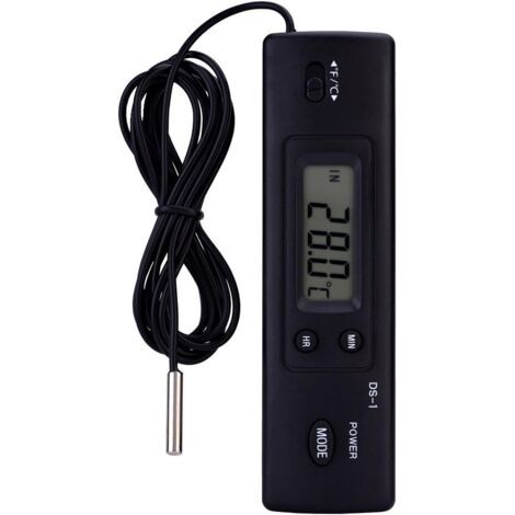 Thermomètre Compteur De Température Numérique À Cristaux Liquides LCD Mesure De L'humidité Capteur De Sonde Câblé pour Réfrigérateur Aquarium Climatiseur(Noir) (1/4)