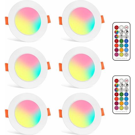 Recessed spotlights RGB color changing bulb warm white 2700K daylight ceiling light 8W AC 85V-265V spotlight bulb with remote control (6-pack) [Energy class E] (1/4)