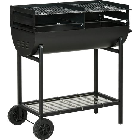 Steel 2-Grill Charcoal BBQ w/ Wheels Black (1/5)