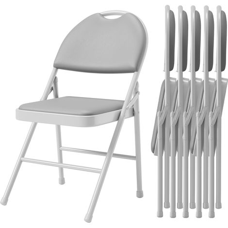 Lot de 6 Chaises Pliantes en Métal & Similicuir - Assise Rembourrée Confortable, Empilables pour Maison/Bureau, Gris (1/5)