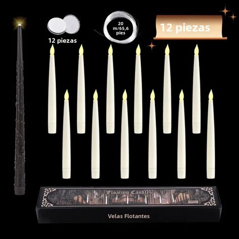 (12) Bougies flottantes avec baguettes magiques - Flamme LED - Lumière chaude - Décorations d'Halloween (1/3)