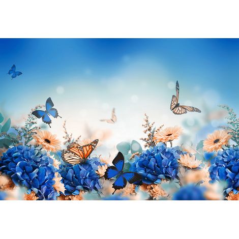 Papier peint panoramique - Fleurs Papillons - 130 cm x 88 cm (1/2)
