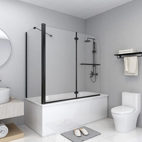 Badewannenaufsatz 2-fach Faltbar ESG 120x68x130 cm Schwarz vidaXL (1/5)