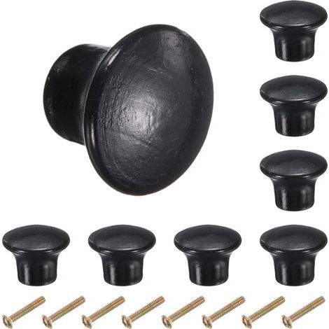 8pcs Boutons Ronds En Bois, 23mm Boutons De Tiroir De Cuisine À Trou Unique Poignées De Meuble Décoratives Pour Tiroir Commode Armoire, Noir (1/5)