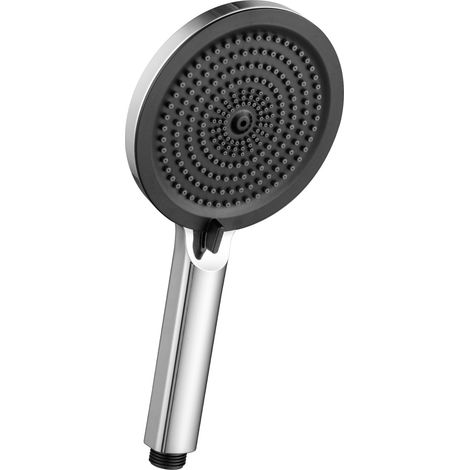 Handbrause mit 4 Strahlarten, 127 mm Brausekopf, leicht zu reinigen – Chrom + Schwarz