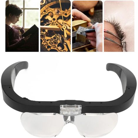 Bandeau Loupe réglable LED Lumière blanche 4 lentilles interchangeables Loupe de montage de tête pour réparation de montres Artisanat,DUBUNS (1/5)