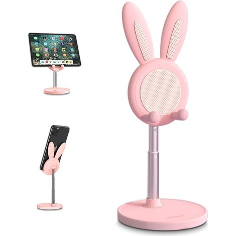 Questo supporto per telefono ha un'angolazione regolabile, è adatto all'uso su scrivania e presenta un simpatico design a forma di coniglio. È compatibile con tutti i telefoni e tablet (da 4 a 10 poll (1/5)