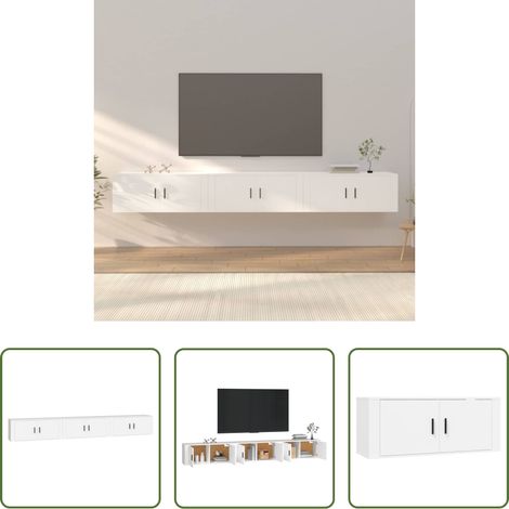 vidaXL Meuble tv mural bois - Meubles TV muraux 3 pcs blanc 100x34,5x40 cm (1/5)