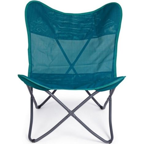 Fauteuil papillon 77,5x81x89 cm en acier et textilène bleu canard - BASTI (1/4)