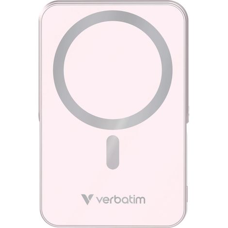 Batterie externe magnétique sans fil Verbatim Charge 'n' Go avec support, 10 000 mAh, USB-C PD 3.0, rose (1/5)