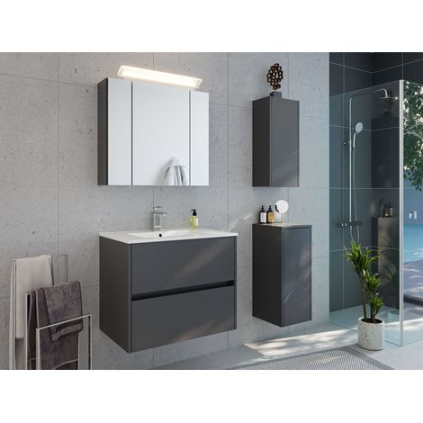 Badmöbelset Taifun 70cm 4tlg mit Spiegelschrank und 2x Badschrank grafit