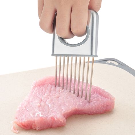 Zwiebelhalter aus Edelstahl mit 10 Zinken, Gemüse- und Obstschneider, Fleischschneider und -wolf, multifunktionales Küchengerät. (1/5)
