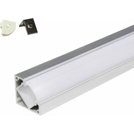 Perfil de aluminio para un ángulo de 45° - 5 metros (5 x 1 metro) con difusor opaco