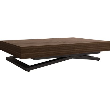 Mesa de centro convertible Oswego 171, Nogal, 27x80x120cm, Diámetro: 0, Aglomerado laminado, Angular