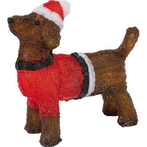 ECD Germany LED Weihnachten Hund Dackel mit Mütze und Pullover, 37x34 cm, Gartenfigur mit 40 warmweißen LEDs, IP44, Innen-Außen, Acryl Hundefigur, Weihnachtsfigur Weihnachtsbeleuchtung Weihnachtsdeko