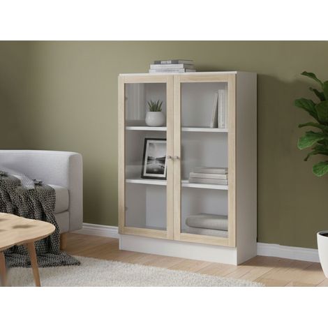 Dmora - Bücherregal Amphan, Büroregal, Mobiler Buchhalter, Bücherbrett, 79x28 h107 cm, Weiß und Eiche (1/3)