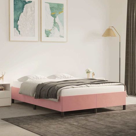 Estructura de cama sin colchón terciopelo rosa 140x200 cm (1/5)