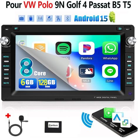 4G 8 cœurs Autoradio Android 15 7 Pouces 6Go+128Go pour VW Polo 9N / Golf 4 / Passat B5 - Apple CarPlay, GPS, RDS, Microphone Intégré - 6+128G (1/5)