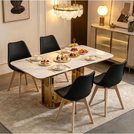 Silla de comedor giratoria 360° de cuero sintético negro, lote de 4 DESVIAE (1/5)