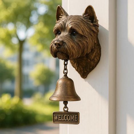 Cloche De Porte - Finition Vieillie - Motif Terrier Blanc - Sonnerie Douce - Décoration Murale Ferme Rustique - Pour Porche Jardin Intérieur - 1 Pièce (1/5)