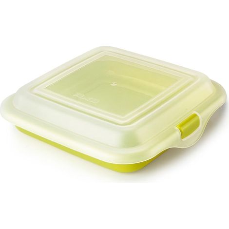 Porte-sandwich - Couvercle à charcuterie - Fromage, 14,5 x 14,5 x 3,6 cm, plastique sans BPA, réutilisable, vert (1/5)