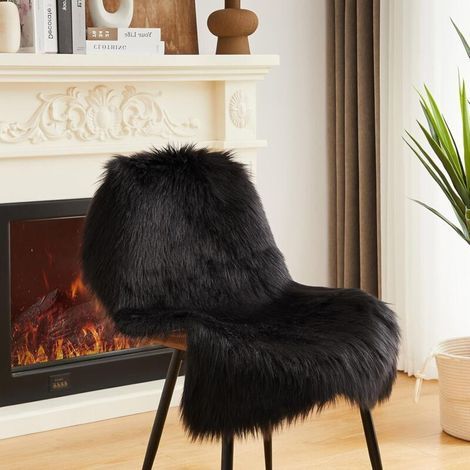 Fausse Peau de Mouton Noir Tapis Moelleux 60x90 Hypoallergénique pour Chambre Canapé Bureau Déco Tendance (1/4)
