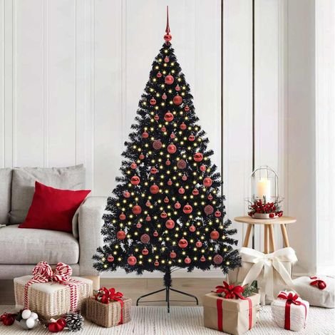 Künstlicher vorbeleuchteter Weihnachtsbaum Schwarz 180 cm PVC