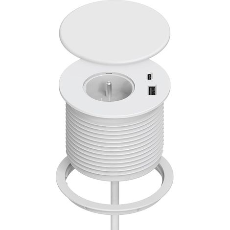 Bloc Prise Encastrable Multiprise Encastrable 1 Prise 1 Port USB C 1 Port USB A 80 mm de Diamètre 1,5M de Câble Prise Bureau Blanc (1/5)