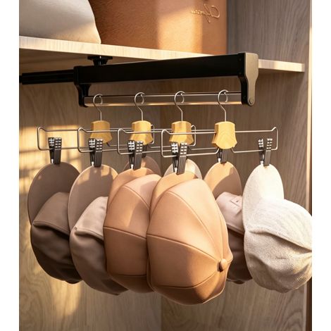 tiroir à pantalons escamotable télescopique coulissant avec rails pour rangement de pantalons dans armoire placard vestiaire montage par le haut coulisse par traction modèle f36l noir mat longueur 30 (1/3)
