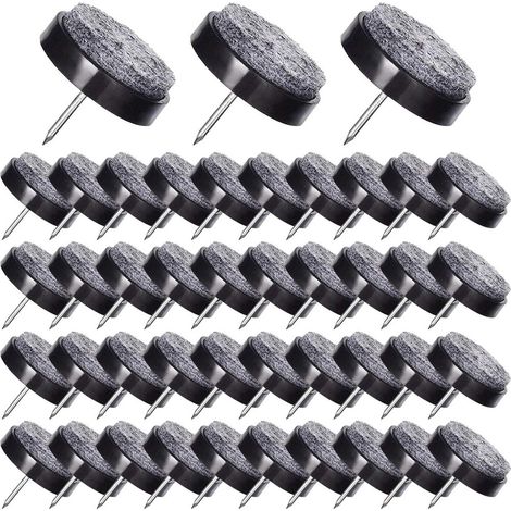 50 patins de meubles en feutre noir - Pour meubles en bois, chaises, tabourets et pieds de table - Noir - Diamètre : 24 mm (1/5)