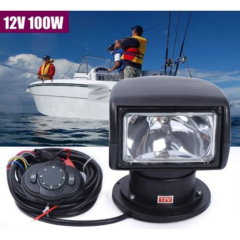 Lampe de poche télécommandée pour bateau, lampe halogène 100W, lampe de poche portable télécommandée, camion, voiture, bateau, lampe de poche télécommandée pivotant sur 360°,2500LM, lampe de poche tél (1/5)
