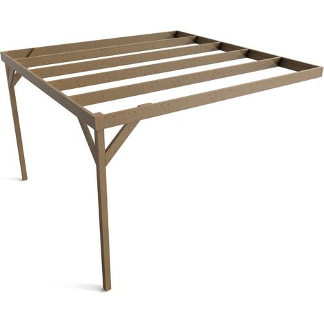 Wall-mounted wooden box pergola, complete DIY kit, 3.6m x 3.6m (Rustic brown finish) (1/5)