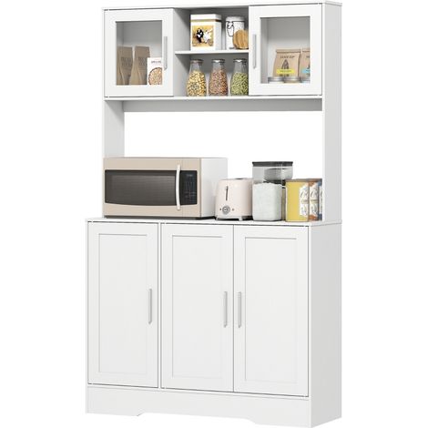 Credenza da cucina scandinava 4 armadi e ripiani regolabili in vetro 108x35x180 cm HOMVRA (1/5)