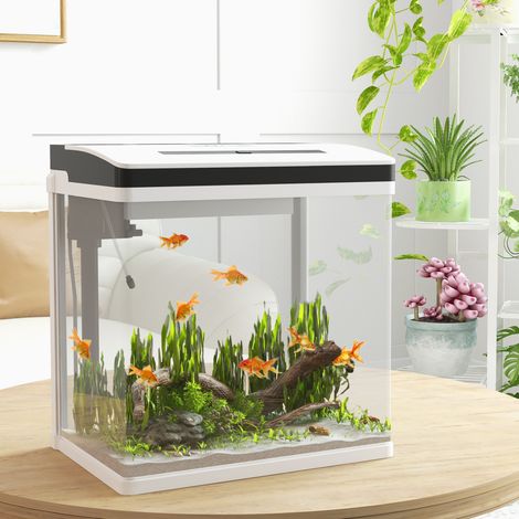 Aquarium en verre avec filtre couvercle et lumière LED pour poissons capacité 28L 38 x 26 x 39.5 cm blanc