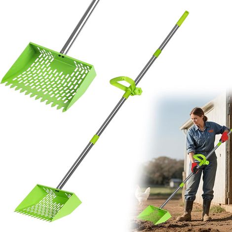 Pelle acier inoxydable jardin à fumier de poulet réglable en avec manche amovible, sable (1/5)