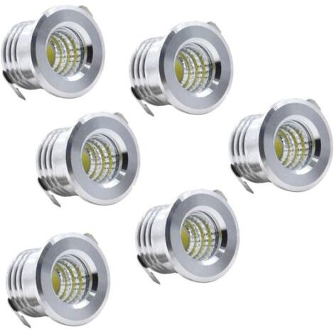 Lot de 6 Mini Spots encastrables au Plafond LED Noirs Mini Spot LED pour plafonnier d'armoire, 3 W, blanc froid