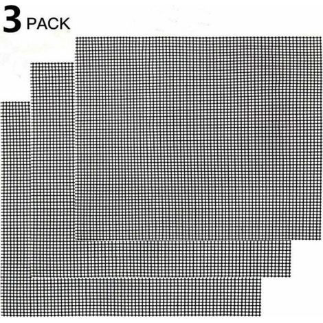 Grille de barbecue,Grille Barbecue Tapis de Cuisson Antiadhésif 3 Pièces - Feuille de Cuisson Résistante à la Chaleur, (Noir, 42 (1/4)