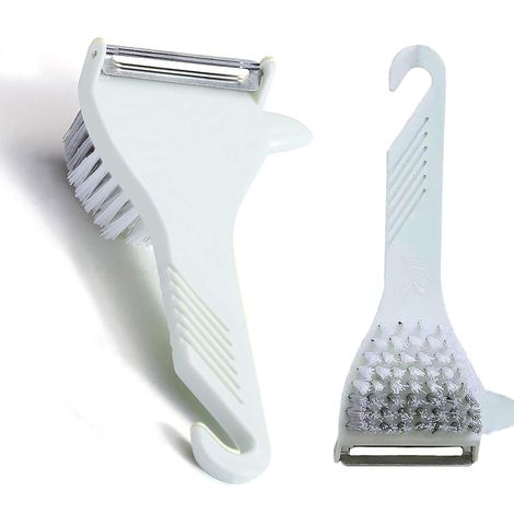 Set aus zwei Bürsten und einem 2-in-1-Schäler für Kartoffeln, Obst und Gemüse – ein praktisches Kombi-Werkzeug zum Reinigen und Schälen. (1/5)