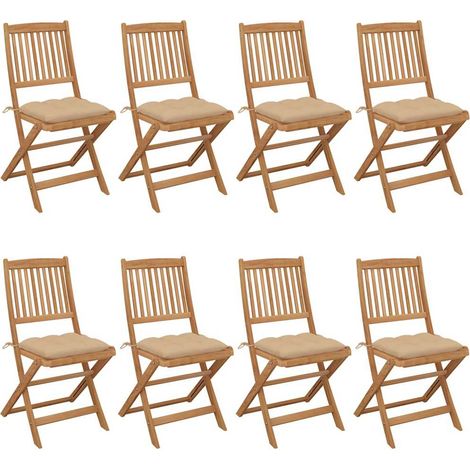 vidaXL Sillas plegables (8 unidades) con cojines, de madera maciza de acacia. (1/5)