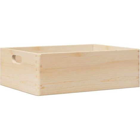 Une boîte en bois avec poignées, mesurant 40x30x13 cm, en pin massif. (1/5)
