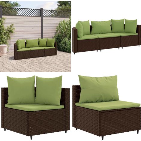 3-tlg. Garten-Sofagarnitur mit Kissen Braun Poly Rattan - Gartenmöbel - Outdoor Möbel - Loungesessel - Rattan Sessel - Gartenlounge - Home & Living (1/5)