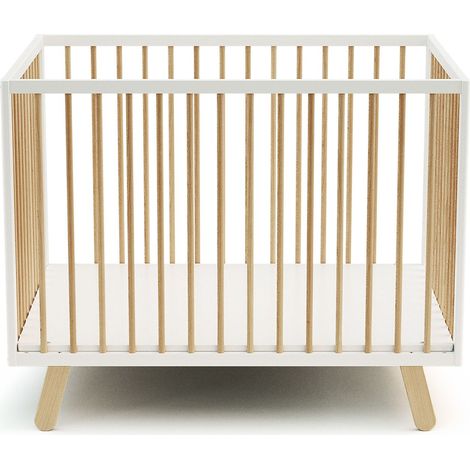 Parc bébé en bois hêtre massif 80 x 100 cm – Fond réglable sur 3 hauteurs – Design original et coloris blanc – Conforme norme EN-12227 – AT4