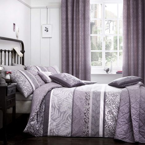 Housse de Couette Feuille Botanique Violette et Fougère - 260 x 220 cm - 2 Taies d'oreiller - Literie Lavande - Couette Florale Lilas - Literie Vintage Violette (1/4)