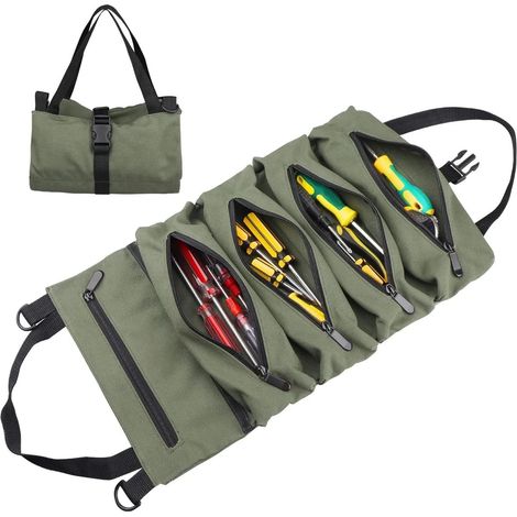 Sac à outils, organisateur d'outils enroulable pour petits outils, vert, cadeau de Noël pour hommes (outils non inclus) (1/5)