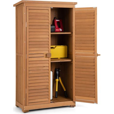 COSTWAY Gartenschrank Holz, Gerätehaus wetterfest, Geräteschuppen Werkzeugschrank Garten, Holzschuppen mit 3 herausnehmbaren Regalen, Gartenschuppen Geräteschrank 82 x 42 x 160cm (1/5)