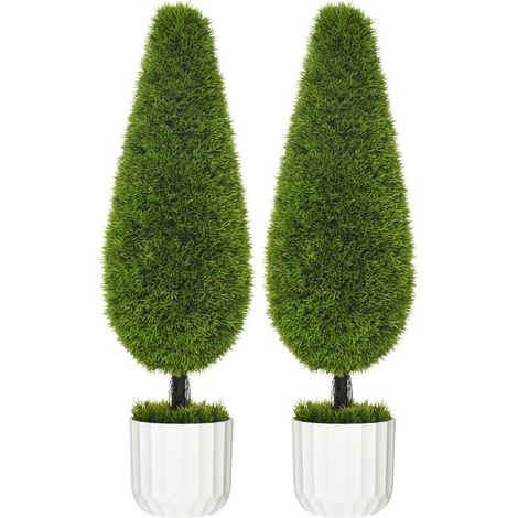 Cyprès Artificiel Lot de 2 - 90 cm - Plante en Pot Décoration Intérieur/Extérieur - Fausse Plante avec Mousse - Immortelle (1/5)