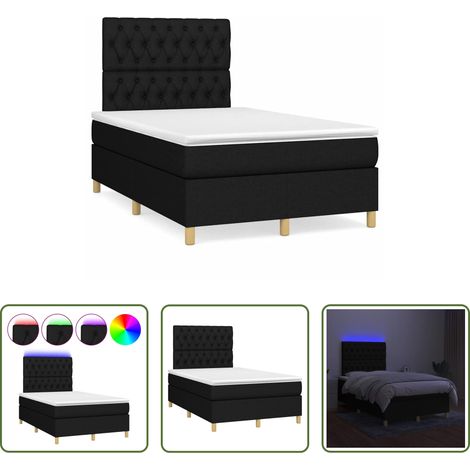 Sommier tapissier - Sommier à lattes de lit matelas et LED noir 120x190 cm tissu (1/5)