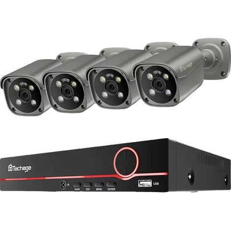 Sistema de videovigilancia, resolución de 8 MP, detección inteligente con IA, NVR de 8 canales (4 cámaras), 1 TB (1/2)
