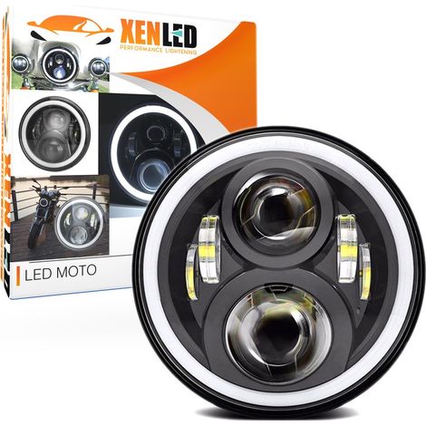 Optique Full LED Moto 7061B - Rond 7" 40W 4500Lms 5500K - Noir - XENLED Phare moto