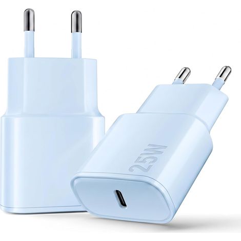 Chargeur USB C, 2 Pack 25W Prise USB C Rapide Secteur Mural Alimentation Adaptateur pour iPhone 17 16 15 14 13 12 11 Pro Max XR XS Tablette Ordinateur Portable(Bleu) (1/5)